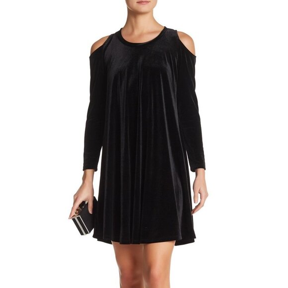 The Vanity Room Black Velvet Cold Shoulder Dress S - Picture 1 of 11